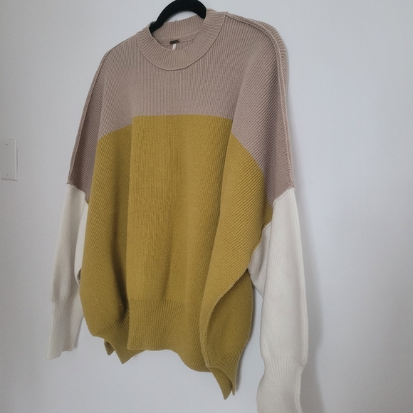Free People Easy Street Colorblock Sweater Yellow Womens Size S Cotton Blend - Picture 6 of 11